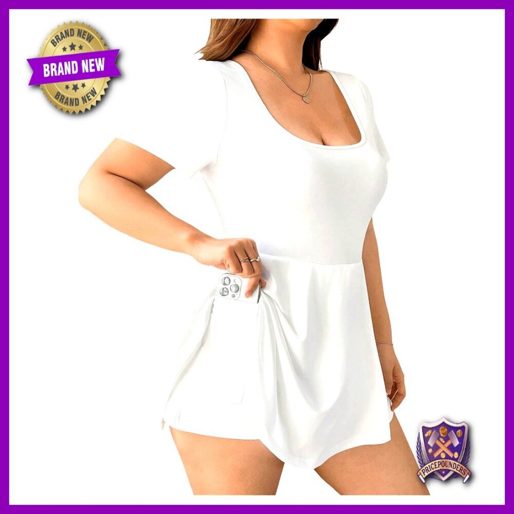 Plus Size Romper Short Sleeve Square Neck Ruffled Hem Jumpsuit Pockets